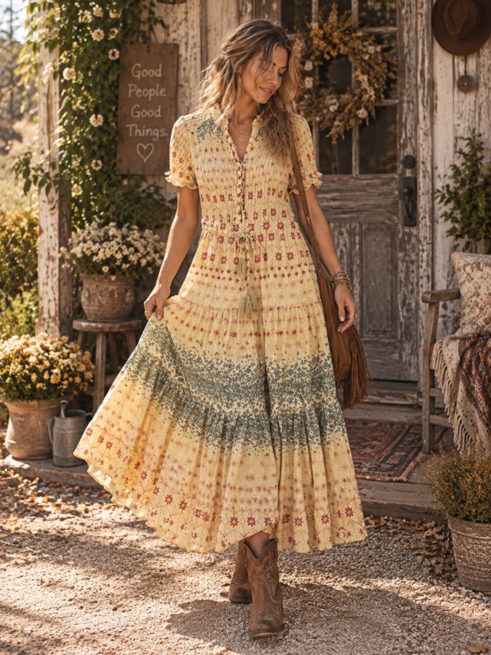 Free People Rare Feelings Printed Boho Midi Dress